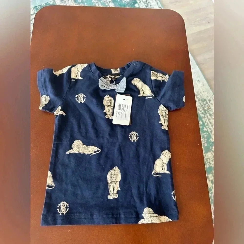 NWT Roberto Cavalli Baby Boy T-shirt with bow tie. Size 9M
